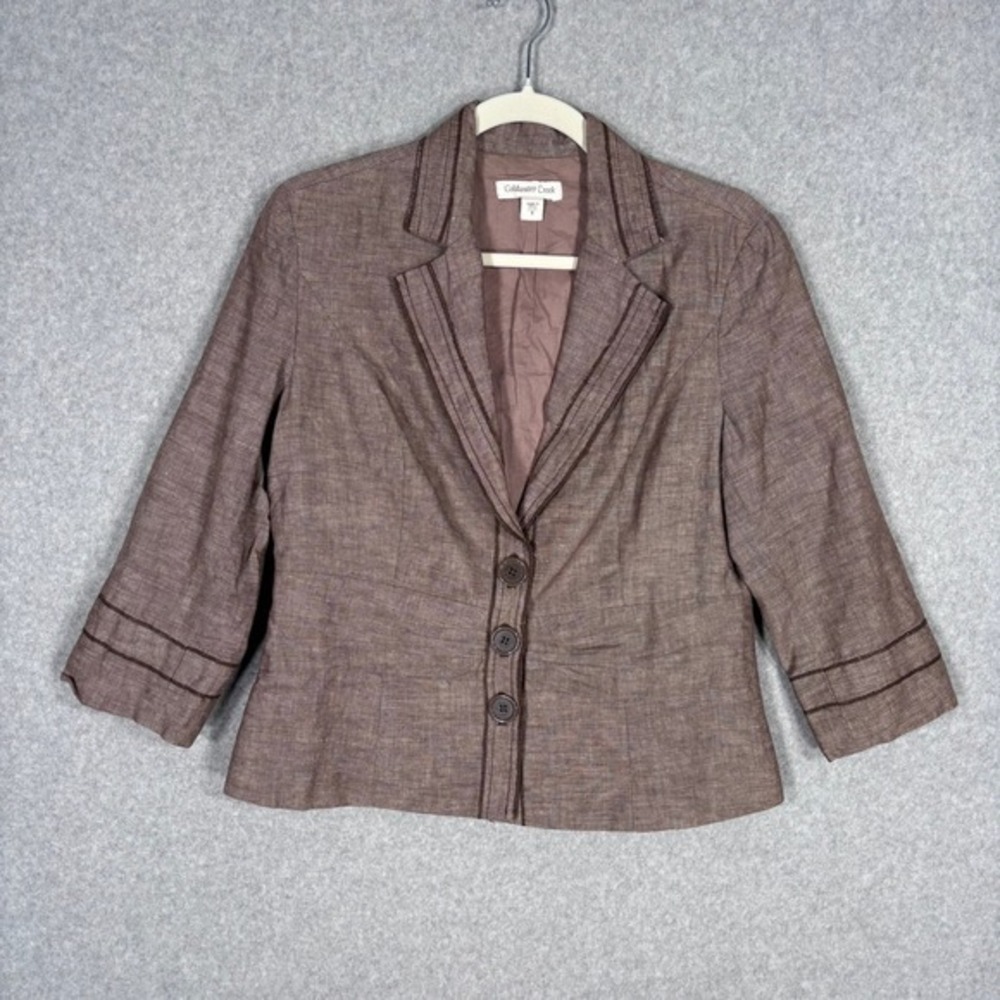 Coldwater Creek Blazer Size 8 Linen Cotton Brown Stitch Old Money Preppy Artsy